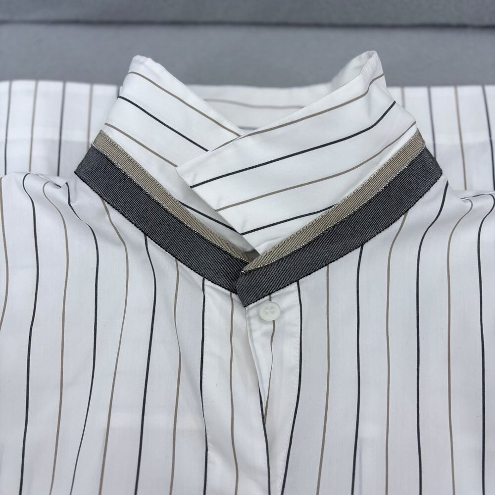 Lafayette 148 Womens SZ Large Button Up 3/4 Sleeve Striped *Read* Professional - Picture 5 of 12